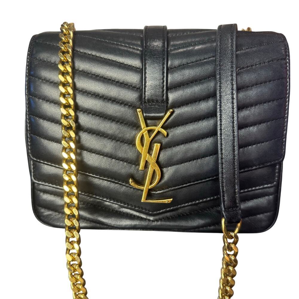 YSL Laurent Chevron Suplice‎ Black Lambskin Double Flap Crossbody Bag GHW CoA